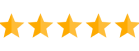 Five gold stars in a row representing a five-star customer rating or review