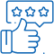 Thumbs up hand with three-star rating badge indicating excellent dental patient satisfaction and reviews.