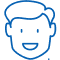 Simple blue line drawing of smiling child's face representing pediatric dental care